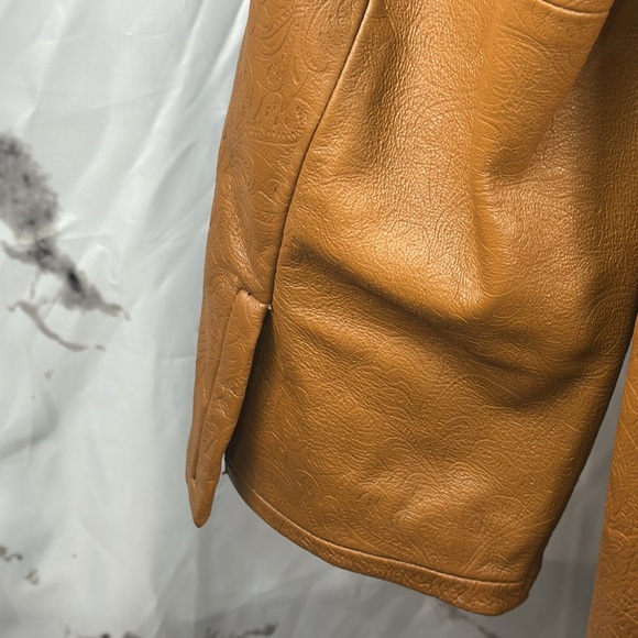 Terry Lewis Stiff Leather Jacket Embossed Paisley Pattern Single Button Lined - Picture 7 of 10